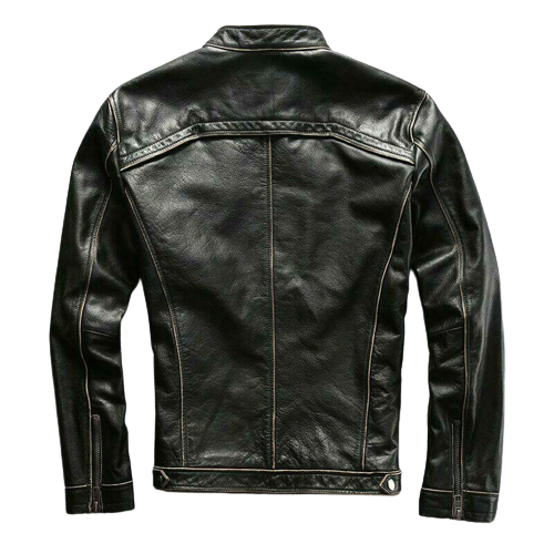 Hudson Black Leather Biker Jacket, Back