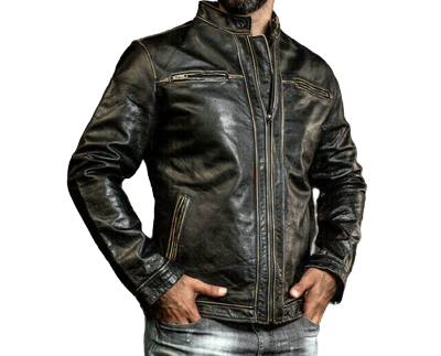 Hudson Black Leather Biker Jacket, Front