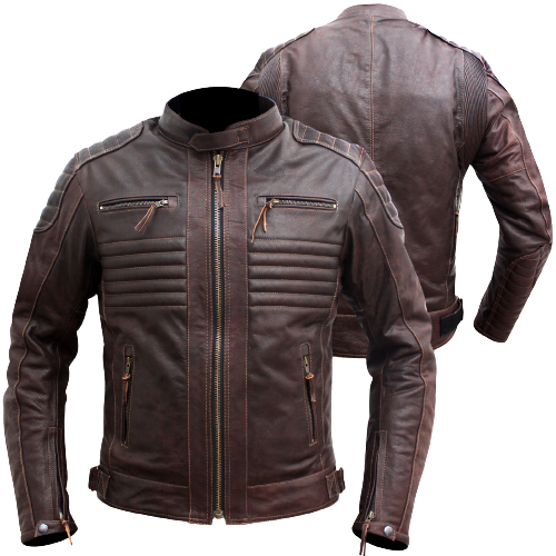 Men's Leather Motorcycle Jacket Biker Motorbike Jacket, Back