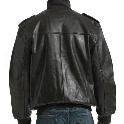 Men’s 4 Pockets Black Leather Bomber Jacket