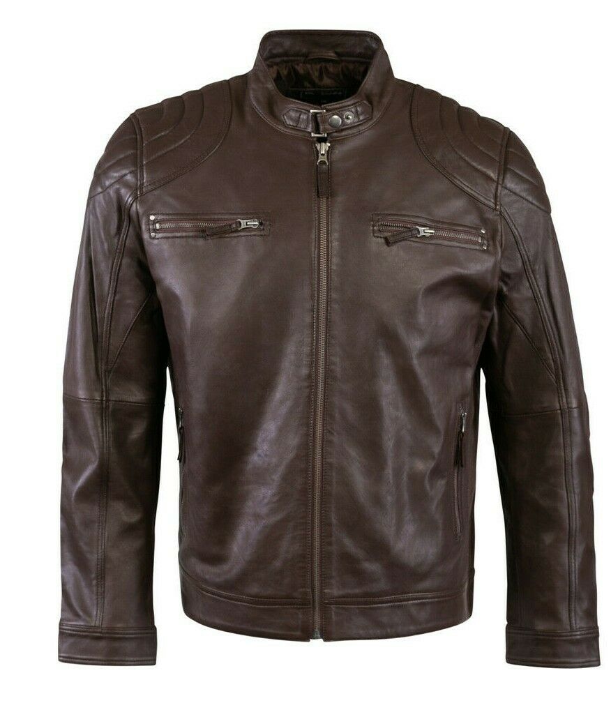 Men’s Buckets Way Leather Jacket, Front, Brown