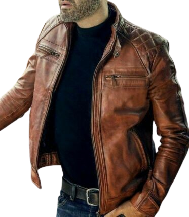 Men’s Brown Designer Biker Leather Jacket, Biker Jacket Men