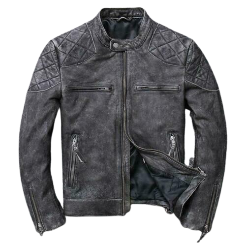 Men's Genuine Leather Motorbike Fashion Jacket,Front