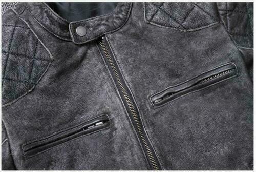 Men's Genuine Leather Motorbike Fashion Jacket, Zipper Pockets