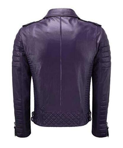 Vintage Biker Quality Purple Leather Jacket, Back