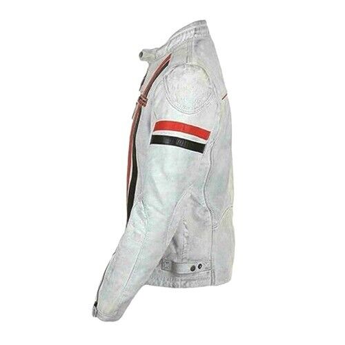 Genuine Leather Biker Jacket Men, White