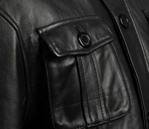 Men’s 4 Pockets Black Leather Bomber Jacket