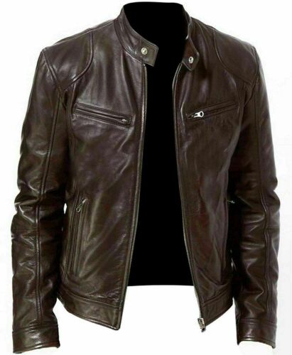 Stylish Trucker Slim fit Leather Biker Jacket Men, Front