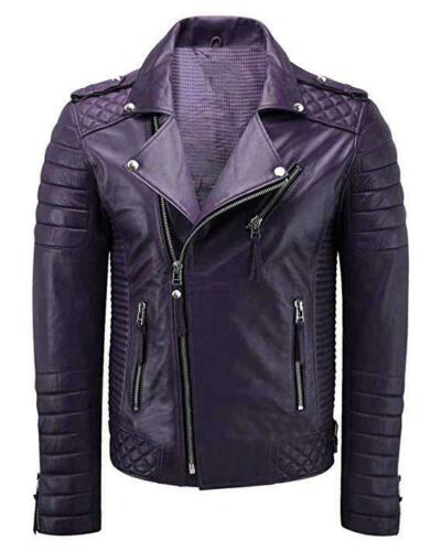 Vintage Biker Quality Purple Leather Jacket, Front