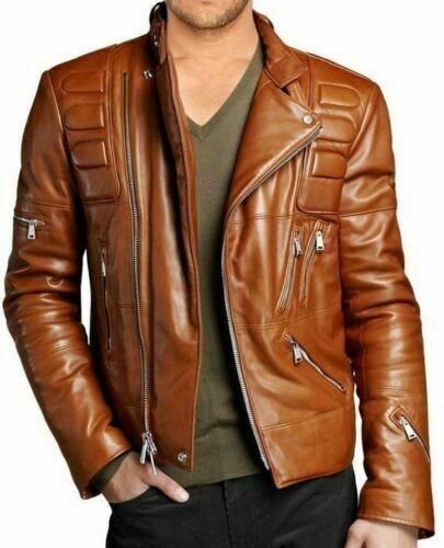 Men's Vintage Motorcycle Leather Jacket, Front