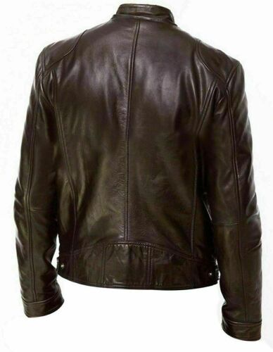 Stylish Trucker Slim fit Leather Biker Jacket Men, Back