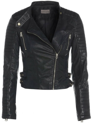 Women Black Leather Moto Asymmetrical Jacket