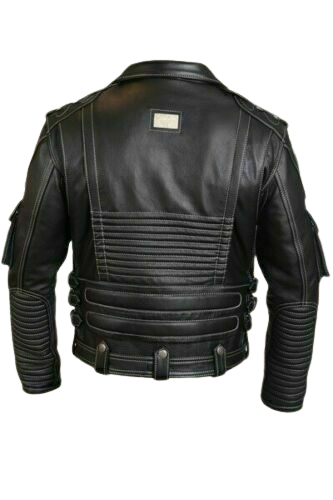 Winter Men's Leather Jacket Fashion Slim Zipper Biker Jacket, Back