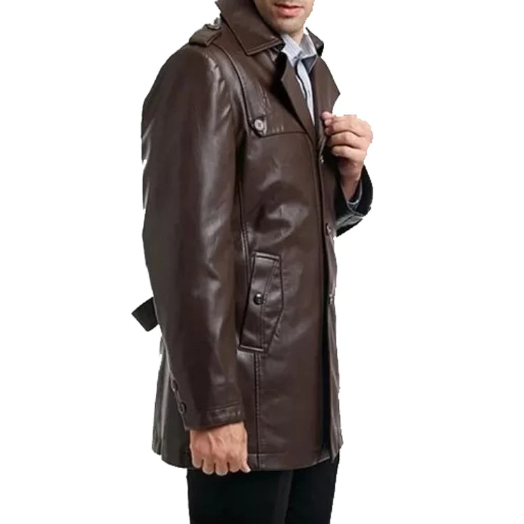 Single Breasted Leather Blazer Men, Brown