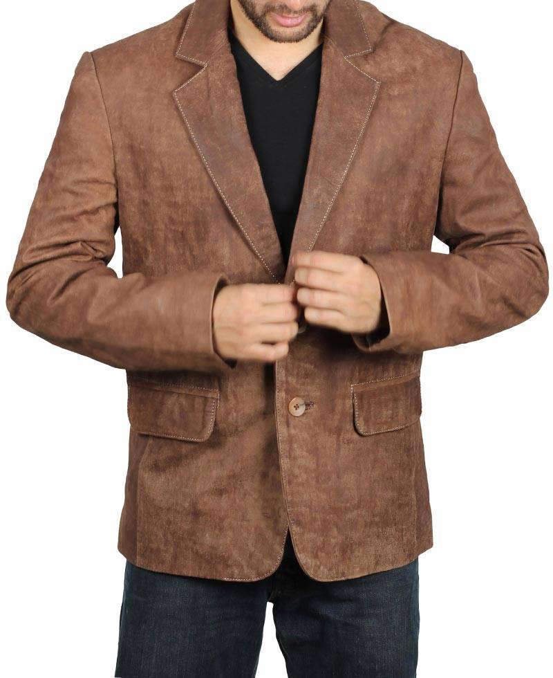 Exclusive 2 Buttons Leather Blazer Men, Brown