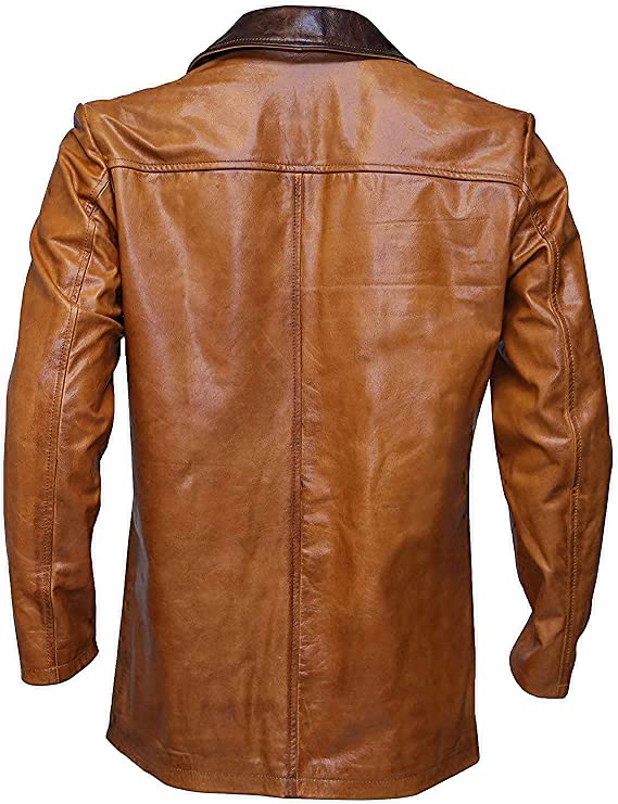 Western Tan Leather Blazer Men, Brown