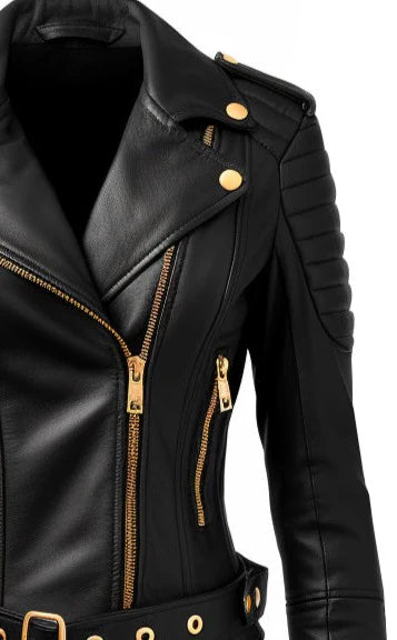 Women Black Quilted Designer Leather Jacket