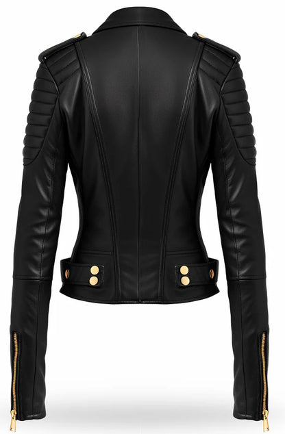 Women Black Quilted Designer Leather Jacket