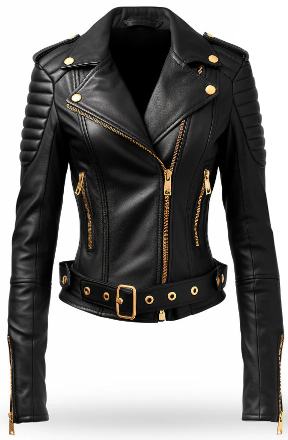 Women Black Quilted Designer Leather Jacket