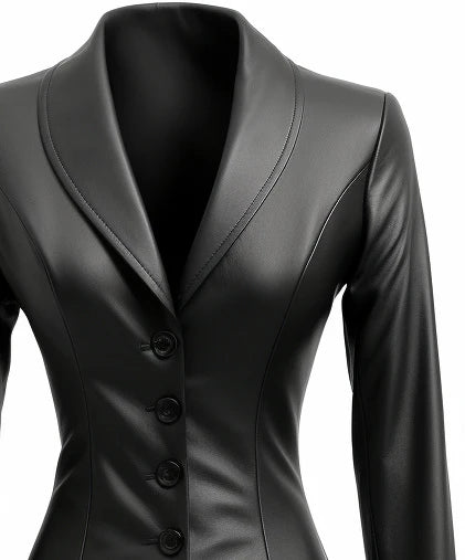 Women Black Leather Slim fit Coat