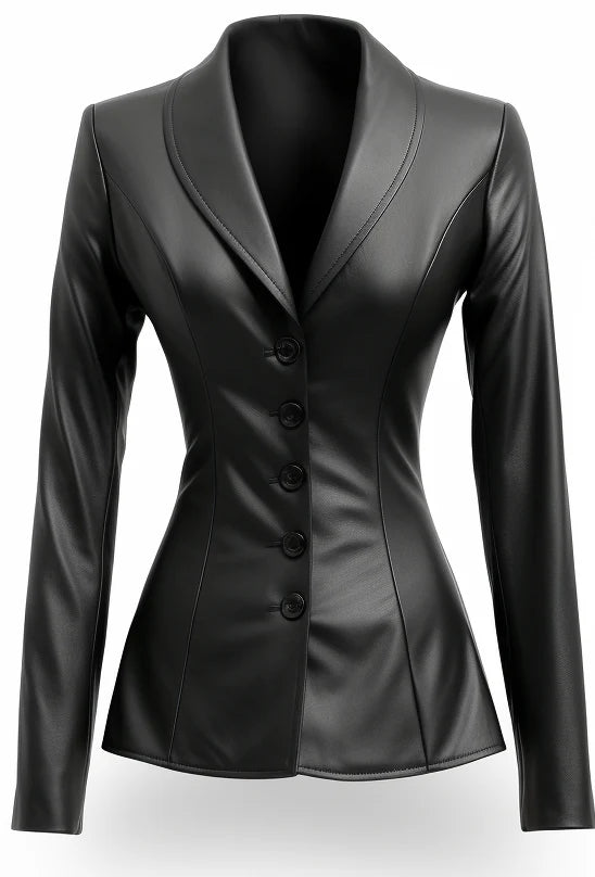 Black Real Leather Slim Fir Coat