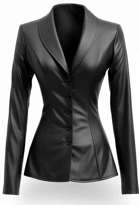 Black Real Leather Slim Fir Coat