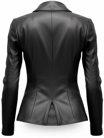 Fitted Black Leather Women Coat Blazer