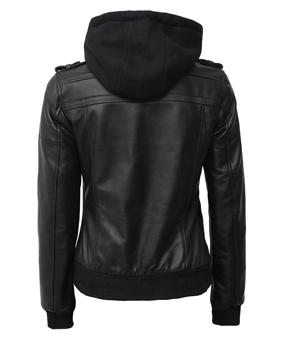 Women Leather Jacket With Hood Burgh