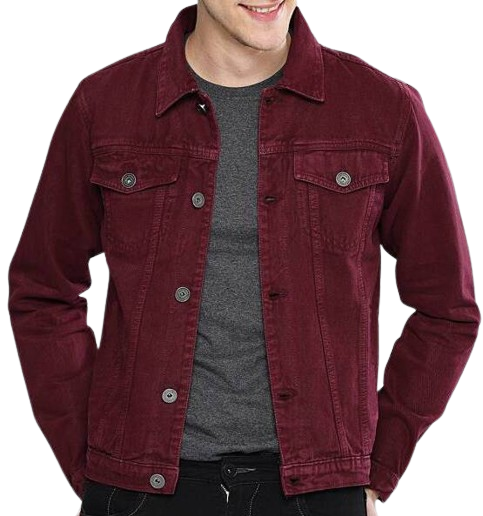 Men’s Casual Denim Burgundy Jacket