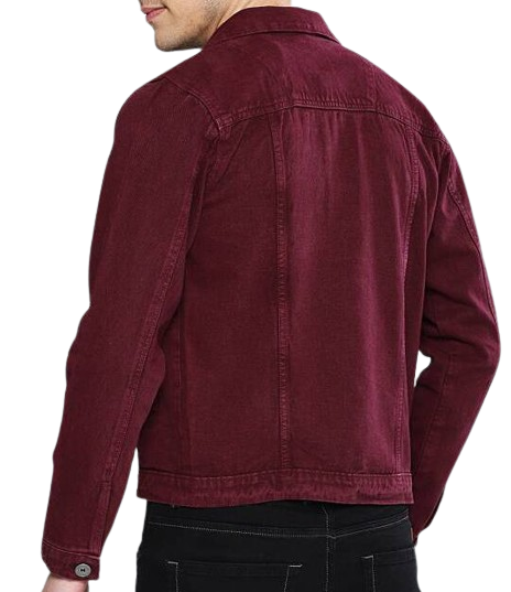 Men’s Casual Denim Burgundy Jacket