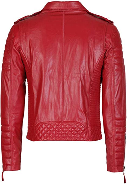 Trimbark Men Café Racer Red Leather Jacket, BACK