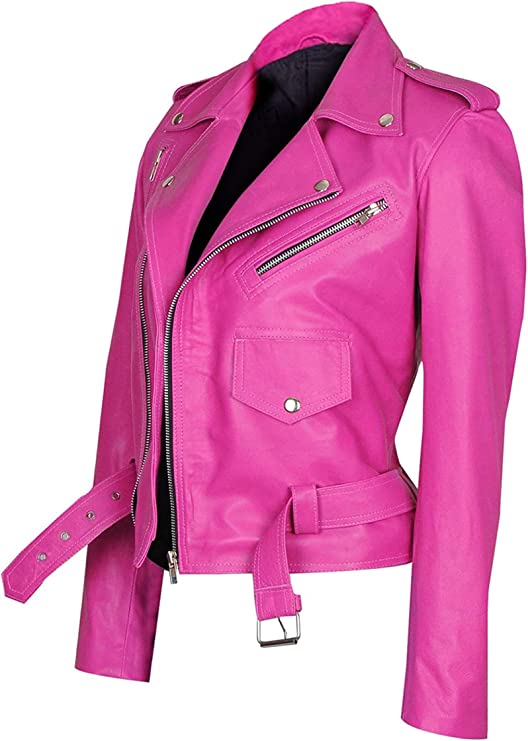 Jessica Alba Pink Sheep Skin Leather Jacket