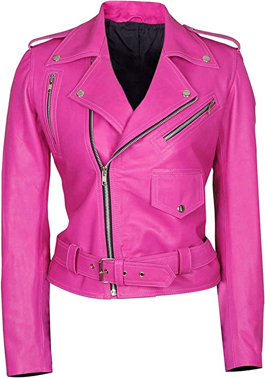 Jessica Alba Pink Sheep Skin Leather Jacket