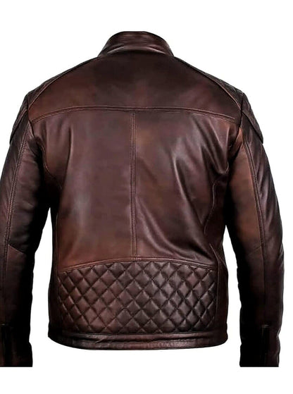 Biker Vintage Quilted Leather Jacket Brown Buy