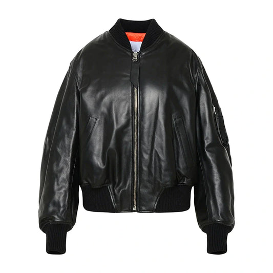 McQueen Black Leather Bomber Jacket