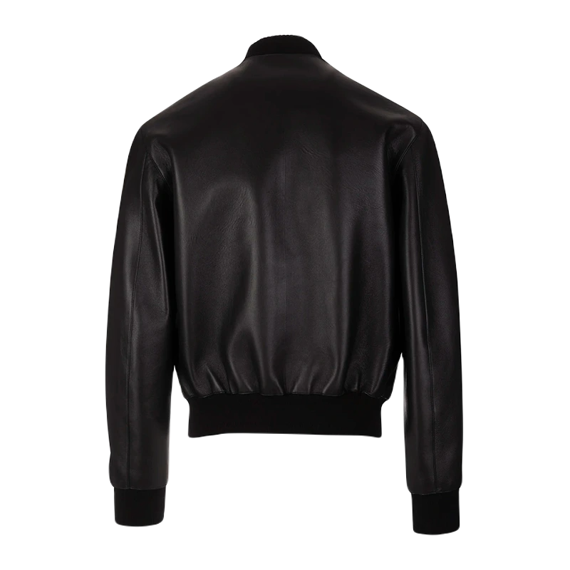 Women's Plain Black Leather Bomber Jacket