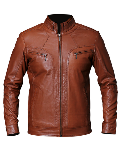 Cafe Racer Tan Brown Leather Jacket