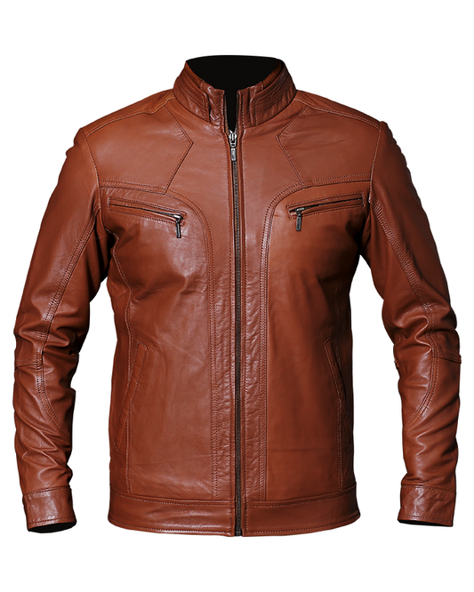 Cafe Racer Tan Brown Leather Jacket