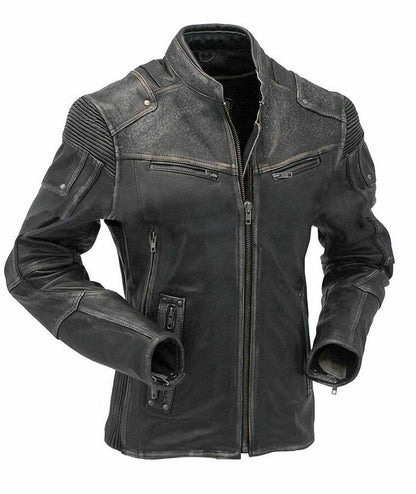 Classic Black Vintage Cafe Racer Leather Jacket