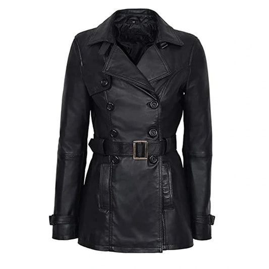 Halloween Jacket - Stylish Belted Black Leather Jacket Women 