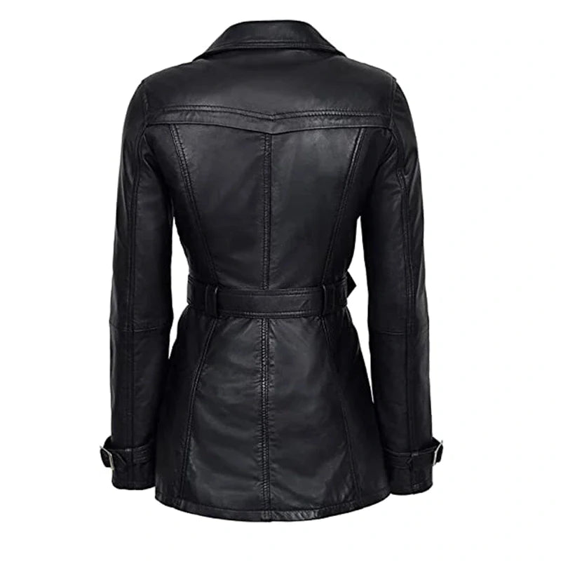 Women’s Stylish Black Belted Leather Jacket