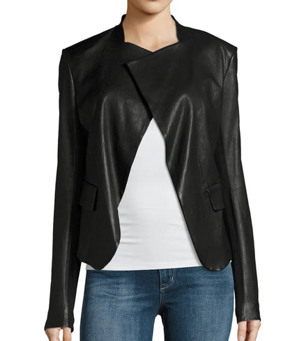 Arrow Dinah Drake Black Drape Leather Jacket