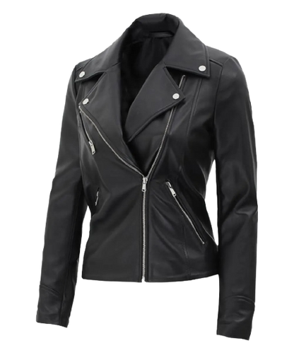 Kinzie Stylish Leather Biker Jacket Women, Black