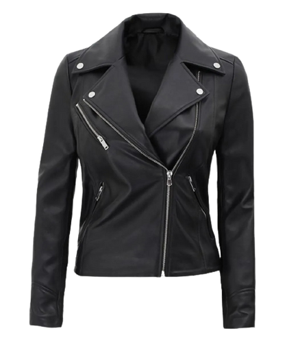 Kinzie Stylish Leather Biker Jacket Women, Black