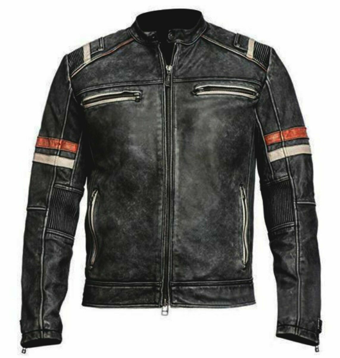 Men Cafe Racer Retro Distressed Leather Jacket