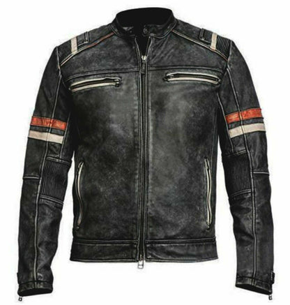 Men Cafe Racer Retro Distressed Leather Jacket