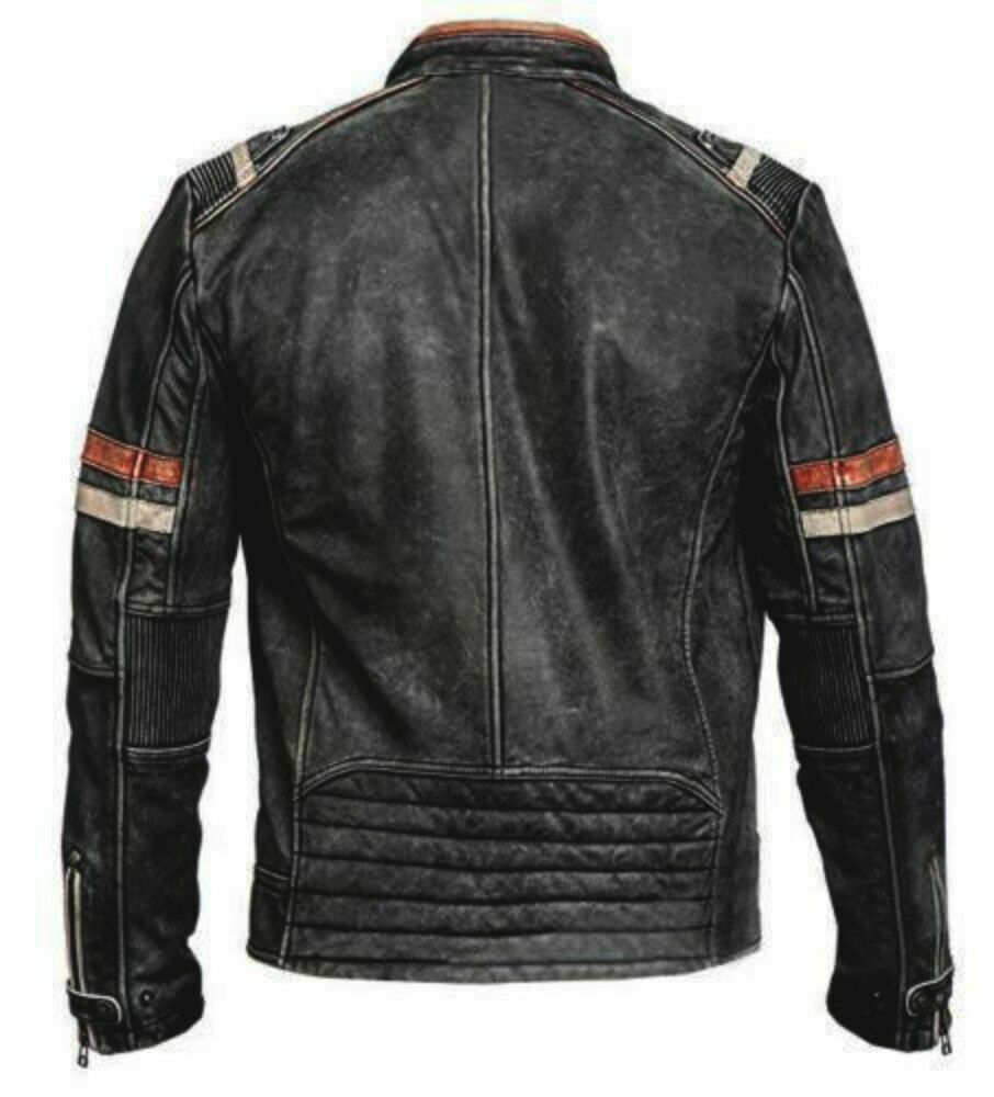 Men Cafe Racer Retro Distressed Leather Jacket Buy