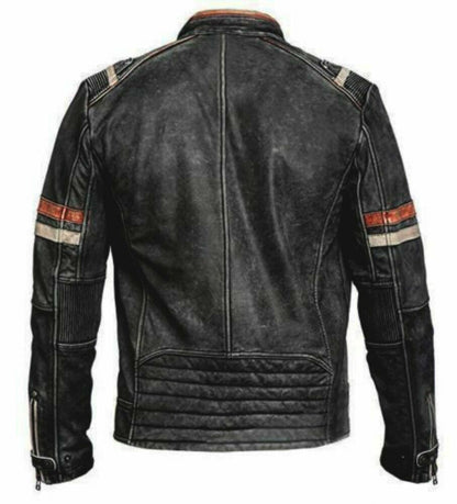 Men Cafe Racer Retro Distressed Leather Jacket Buy