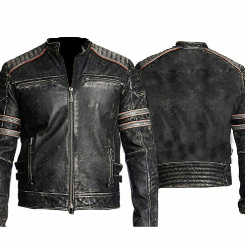Moto Racer Retro Distressed Leather Jacket Sale