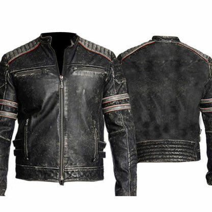 Moto Racer Retro Distressed Leather Jacket Sale